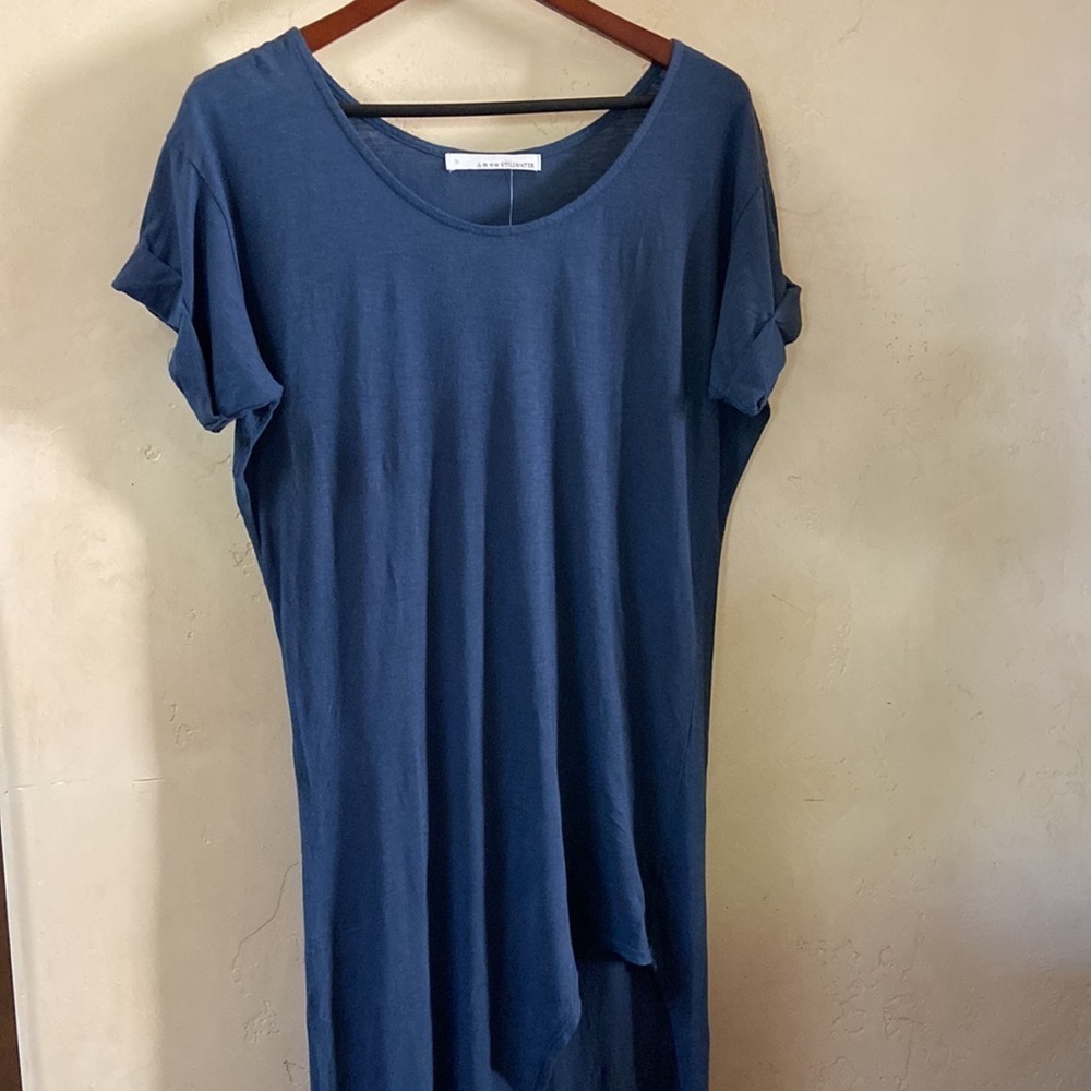 Sz 2 (M) NWT Stillwater Sonoran Dusty Blue Asymmetrical Hem Maxi Dress - Picture 6 of 9